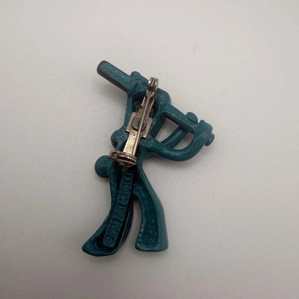 Vintage 1983 Gumby Baseball Player Pin Art Clokey Green Character Novelty Brooch